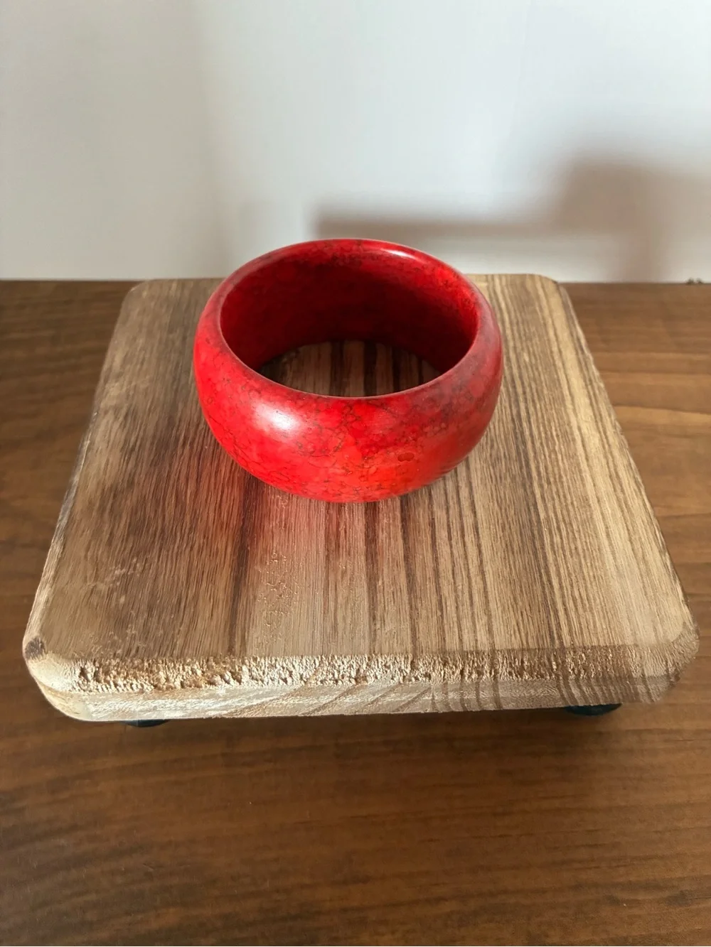 Red Howlite Style Stone Bangle Bracelet Wide Chunky 1.25” Bold Statement